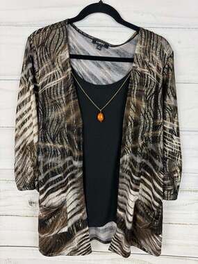 Elementz Women's XL Metallic Abstract Print 2-in-1 Cardigan Tank Top